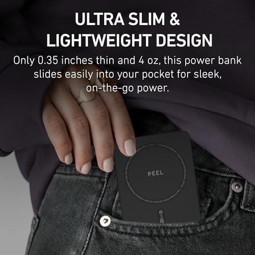 Magnetic Ultra Slim Wireless Power Bank – PEEL 5,000 m Ah Charger for i Phone 16/15/14/13/12 – Fast 15 W Wireless & 20 W USB-C Charging, Lightweight & Portable Design for Effortless On-the-Go Power – Secure Magnetic Grip for Mag Safe Devices – Minimalist Accessory for Seamless Charging Experience