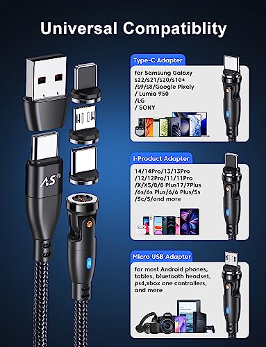 Revolutionary 100 W Magnetic USB C Charging Cable with 540-Degree Rotation – Dual-Pack of 3.3 FT & 6 FT Lengths for Fast Charging and Data Transfer – Universal Compatibility for All Devices – Durable Design for Hassle-Free Connectivity and Enhanced Efficiency