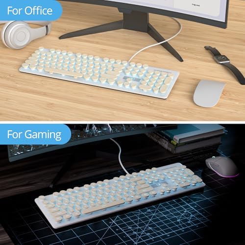 Vintage-Inspired Retro Typewriter Coffee Keyboard – Full-Size 104 Keys with LED Backlighting | Sleek & Silent Wired Membrane Design for Home & Office | Enhanced Compatibility for PC, Laptop, and Desktop Use | Elevate Your Workspace Aesthetics and Productivity
