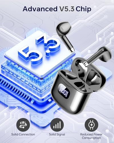 Premium Bluetooth 5.3 Wireless Earbuds with 40-Hour Playtime | IPX7 Waterproof In-Ear Headphones for Sports and Everyday Use | Ergonomic Comfort Fit with Superior Sound and Clear Calls | Sleek White Design with LED Charging Case | Universal Compatibility for All Devices