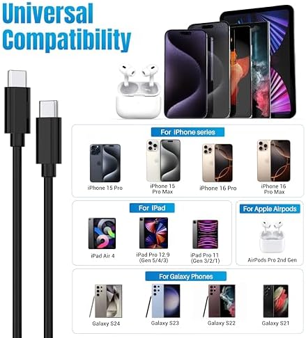 30 W Ultra-Fast USB-C Dual Pack Charger for i Phone 15 & 16 – Includes 6.6 ft & 10 ft Cables – Versatile Compatibility with i Pad Pro and Galaxy S Series – Perfect for Active Lifestyles and Quick Power Solutions