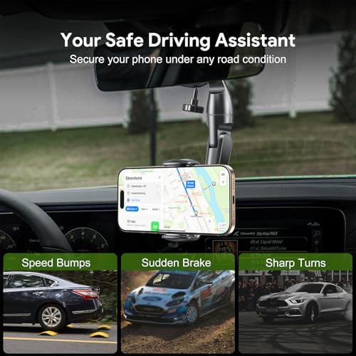 Esoulk – Rear View Mirror Phone Holder for Car, Aluminum Alloy Rearview Mirror Cell Phone Holder Car Mount with Metal Body, Rotatable and Retractable Adjustable Rearview Car Phone Cradle Stand – Enhanced Compatibility and Speed