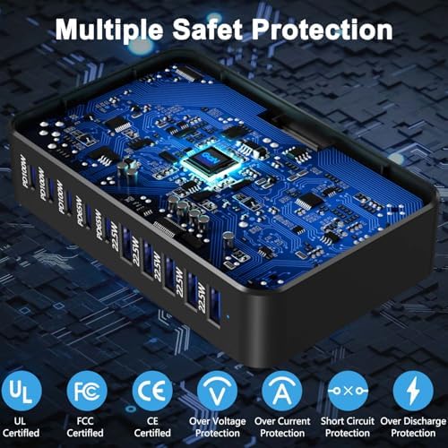 Powerful 10-Port USB C Fast Charger Block – 540 W Ga N Charging Station for Laptop & Multi-Device Compatibility – PD 100 W Output for Rapid Charging of Mac Book, i Pad, i Phone, Samsung Galaxy & Dell – Compact and Efficient Charging Hub for Home and Office Use
