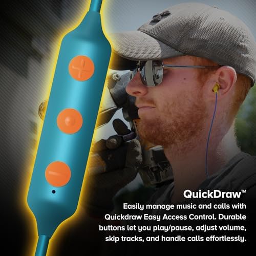 Plugfones Basic Pro Wireless Bluetooth Earplug Headphones – OSHA Compliant Noise Reduction Earbuds with 25 d B Protection, Noise Isolating Mic, and Stylish Blue & Yellow Design for Enhanced Comfort and Audio Performance