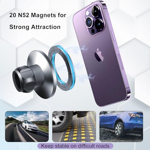 15 W Wireless Fast Charging Magnetic Phone Mount for Tesla Model Y & Model 3 – Ultimate Holder for i Phone 12-16 & Android Devices, Includes 5 ft USB-C Cable, Perfect for Safe Navigation and Hands-Free Use – Modern Tesla Accessory