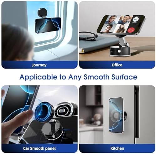 Vacuum Magnetic Suction Phone Holder, 2025 Foldable & Retractable Double-Sided Magnetic Phone Mount for Car, Mirror, Gym, and All Phones, Upgrade Suction Stand with Swivel – Enhanced Compatibility and Speed