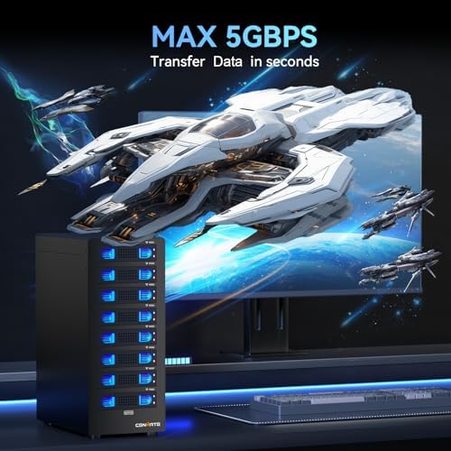 Sleek Aluminum Dual Bay Hard Drive Enclosure with Cooling Fan for 2.5”/3.5” SATA HDD/SSD – Tool-Free USB A/C 3.0 External Storage, Hot-Swappable, Daisy Chain Expansion – Ultimate Data Solution for Professionals and Casual Users