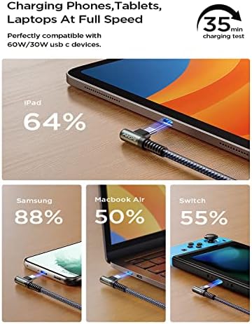 Revolutionize Your Charging with AINOPE 60 W USB C Cable 2-Pack – 10 ft Durable Nylon Braided Right Angle Type C Charger for i Phone 16 Pro Max, Samsung S24, and i Pad Pro – Fast Charging, Enhanced Compatibility, and Long-Lasting Performance