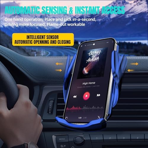 Max 15 W Fast Wireless Car Charger with Auto-Clamping Phone Holder – Qi-Certified Mount for i Phone 16/15/14/13/12 Pro Max & Samsung Galaxy S24/S23/S22/S21/S20/Note20 – Sleek Silver Design for Secure, Hands-Free Charging