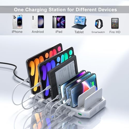 Ultimate 10-Port USB Charging Station with QC3.0 – 60 W Multi Charger Hub for Tablets & Smartphones, Customizable Dividers for Organized Power Management, Fast Charging Technology for Home & Office Use