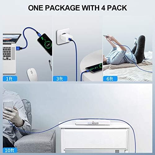 etguuds 4-Pack USB Type C Charging Cable – 6 ft Nylon Braided Fast Charger Cord for Samsung Galaxy S20/S10/S9/Note Series & Moto G – Superior Durability and High-Speed Power Delivery Up to 3 A – Ideal for Home, Office, and On-the-Go Use