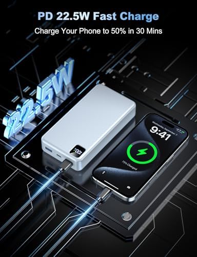 Massive 56,800 m Ah Portable Power Bank with 22.5 W Fast Charging – Triple Device Charging Capability, USB-C Compatibility & LED Battery Level Indicator – Essential Travel Companion for i Phone 16/15/14/13, Samsung Galaxy, and i Pad Users – Experience Uninterrupted Mobile Power Anytime, Anywhere
