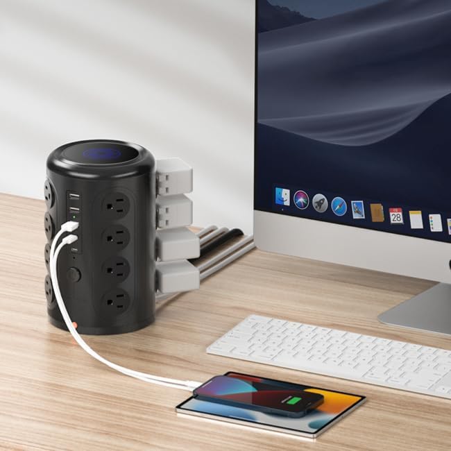 Advanced Surge Protector Power Strip with 15 W Wireless Charging Station – 16 AC Outlets & 5 USB Ports (Including 2 USB-C) for Optimal Home, Office, and Dorm Room Use – 10 FT Cord for Enhanced Flexibility and Speedy Device Charging