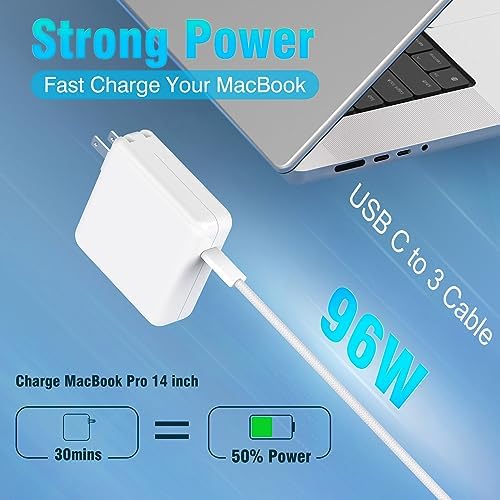 Ultra-Fast 96 W USB-C Charger for Mac Book Pro & Air – 6.6 ft Braided Cable – Optimal Charging Efficiency, Battery Health Optimization & Advanced Safety Features for Professionals on the Move – Compatible with M1, M2, M3, M4 Series