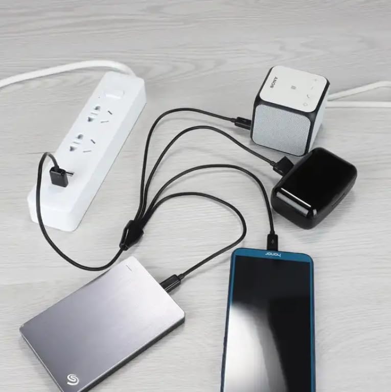 Herfair 6-Way Micro USB Splitter Cable – 4.92 FT Multi Charging Cord for Enhanced Device Connectivity and Fast Data Transfer – USB 2.0 Type A Male to 6 Micro USB Male Adapters – Universal Compatibility for Smartphones, Tablets, and More