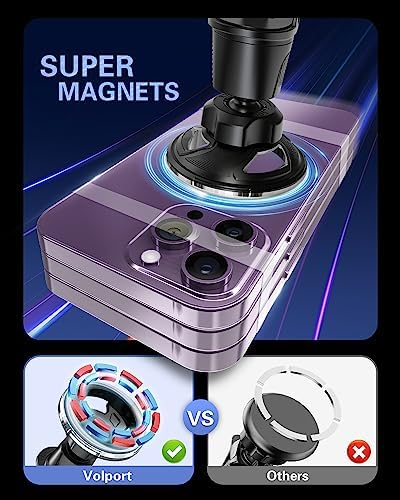 VOLPORT Mag Safe Car Mount: Premium Magnetic Phone Holder for Dashboard & Air Vent – 360-Degree Pivot for i Phone 16/15/14/13/12 Pro Max Plus & Samsung S24 Ultra – Enhanced Stability & Fast Charging Compatibility – Ultimate Automotive Solution for Effortless Hands-Free Navigation