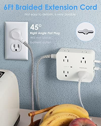 HANYCONY 6 ft Surge Protector Power Strip with 8 Outlets & 2 USB-C Ports – Essential College Dorm Extension Cord with Space-Saving Flat Plug for Fast Charging and Device Safety – Perfect for Home Office and Tech Needs