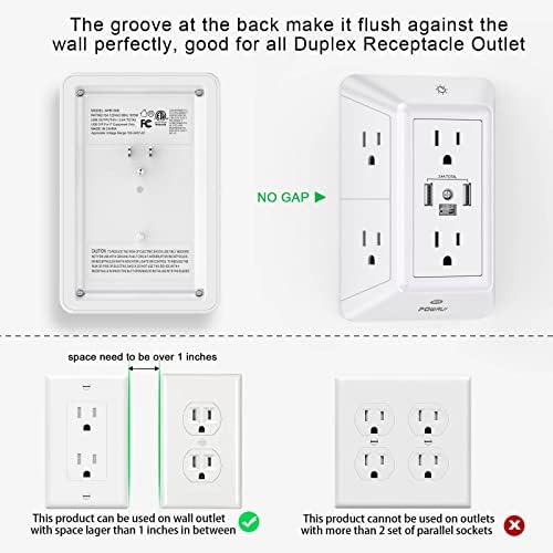 POWRUI 6-Outlet Surge Protector with 3 USB Ports (1 USB-C) and Integrated Night Light – Space-Efficient Power Strip for Home & Office – ETL Listed for Ultimate Safety and Fast Charging – Versatile 3-Sided Design with Adapter Spaced Outlets for Large Plugs – Streamline Your Charging Needs with Enhanced Compatibility and Reliability