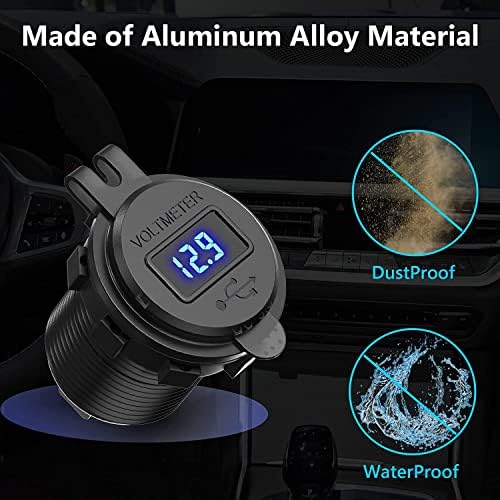 Premium 12 V USB Outlet Dual Quick Charge 3.0 Pack – Waterproof Aluminum Charger with LED Voltmeter & Power Switch for Marine, Motorcycle, Truck, Golf Cart, RV, and Car – Ultimate Charging Solution for Active Lifestyles