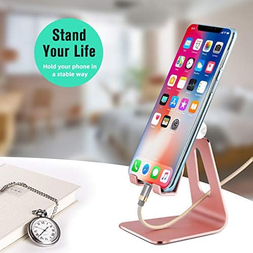 Adjustable Cell Phone Stand, Phone Holder,Tablet Stand Dock,Aluminum Desktop Compatible with iPhone 12 iPad,Samsung Galaxy,Google All Smart Phone/Tablets Under 10 in-Rose Gold + Royal Purple – Enhanced Compatibility and Speed