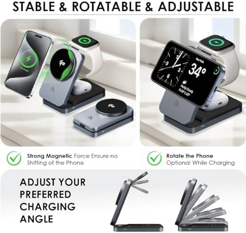 Ultimate 3-in-1 Mag Safe Qi2 Wireless Charging Station for i Phone, Apple Watch & Air Pods – Fast, Foldable & Stylish Power Hub for Modern Living