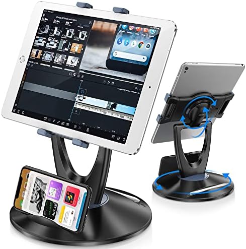 Revolutionary 360° Swivel Tablet Stand Holder for 6-13 Inch Devices – Adjustable Height for Enhanced Comfort and Stability – Modern Black Design for Home Office, Retail Kiosks, and Reception Areas – Perfect Gift for Tech Enthusiasts – Optimized Viewing Experience for Video Conferencing and Streaming