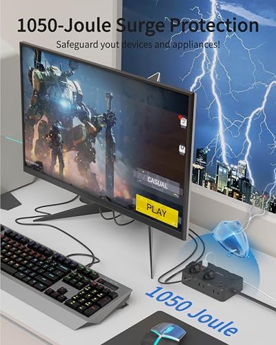 Versatile Surge Protector Power Strip with 6 AC Outlets and 4 Fast-Charging USB Ports – 1050 Joules Surge Protection, 5 FT Wall-Mountable Extension Cord for Home and Office Use – Streamlined Charging Station for All Your Devices