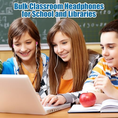 AU&MU 100 Pack Kids Wired Earbuds – Durable Silicone Comfort for Classrooms & Camps, Lightweight 3.5 mm Headphones for Enhanced Learning and Focus, Perfect for Young Learners’ Audio Adventures, Versatile Earphones for Home Use