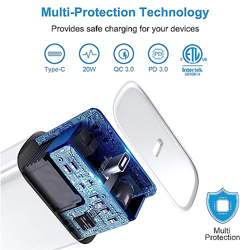 Ultimate 3-Pack i Phone Charger Set: Fast 20 W USB-C Blocks & 6 Ft Cables for i Phone 14/13/12/11 and i Pad – Superior Charging Speed, Enhanced Compatibility, and Safety Features for Home & Travel