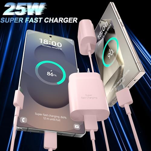 25 W Ultra-Fast Samsung Charger with 6.6 FT USB-C Cable | Rapid Charging Solution for Galaxy S25/S24/S23/S22/S21/Note Series | High-Speed Performance & Safety Features for On-the-Go Users | Ideal for Travel & Everyday Use | Boost Your Device’s Battery Life Effortlessly