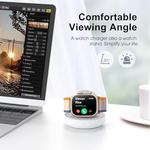 Sleek Sky Blue Portable Magnetic Charging Dock for Apple Watch – Fast Wireless Charger with Nightstand Mode, Compatible with Series 10, 9, 8, 7, SE, 6, 5, 4, 3, 2, Ultra 2 – Travel-Friendly Design with Premium Charging Cable for Effortless Power and Style