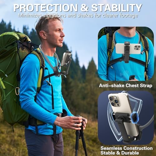 Beviliu Hands-Free Magnetic Neck Phone Holder for Seamless Content Creation – Ideal for Vloggers, Chefs, and Adventurers | Compatible with i Phone 12-16, Android, Go Pro, and Insta360 | Lightweight Adjustable Chest Strap for Comfort and Stability During POV Video Filming