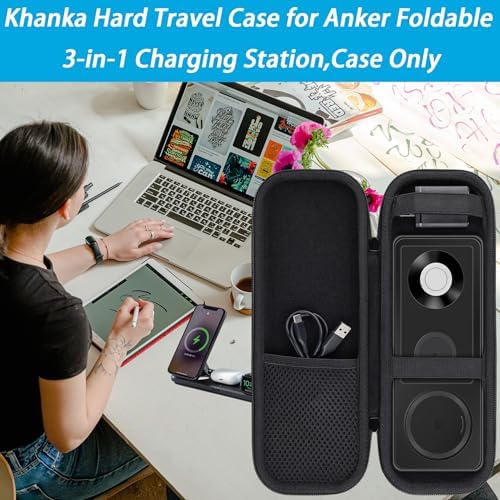 Premium Khanka Hard Travel Case for Anker Foldable 3-in-1 Wireless Charging Station – Shockproof Protection for Qi2 Certified 15 W Ultra-Fast Charger – Lightweight & Compact Design for Ultimate Portability – Ideal Storage Solution for On-the-Go Charging Needs – Stylish Black Case for Enhanced Compatibility and Durability