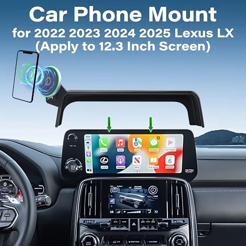 Car Phone Holder for 2022 2023 2024 Lexus LX Accessories Apply to 12.3 Inch Touch Screen 15W Fast Wireless Charger Screen Fixed Clip Cell Phone Mount Hands-Free 360 Degree Rotation – Enhanced Compatibility and Speed