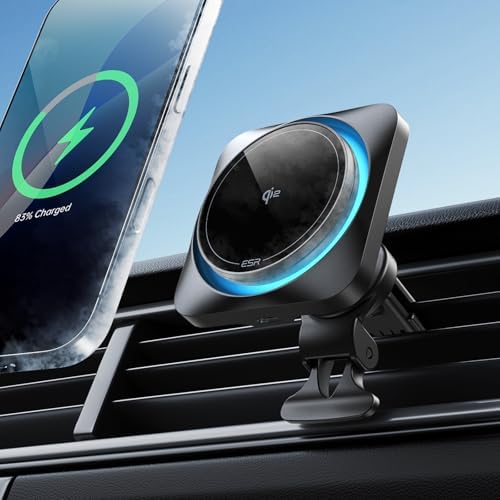 ESR Qi2 15 W Mag Safe Car Mount Charger with Cryo Boost Technology – Premium Fast Wireless Charging Solution for i Phone 16/15/14/13/12 and Galaxy S25 Series, Efficient Phone Cooling with Versatile Air Vent/Dashboard Mount, Sleek Black Finish for Enhanced Vehicle Aesthetics and Safety