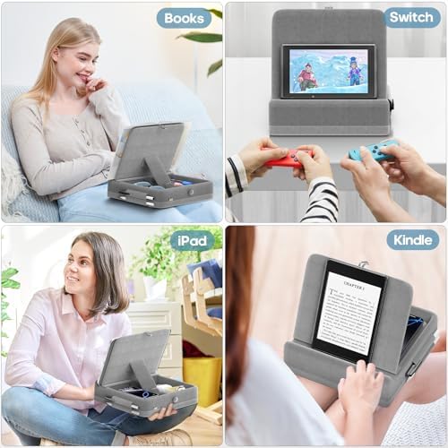 KDD Multifunctional Tablet Pillow Stand – Adjustable Foldable i Pad Holder for Bed, Lap, and Desk with Soft Pad Dock and Stylus Storage – Compatible with i Pad Pro (12.9, 10.5, 11), Air, Mini, Phones, and Books – Ultimate Comfort and Versatility for Hands-Free Use