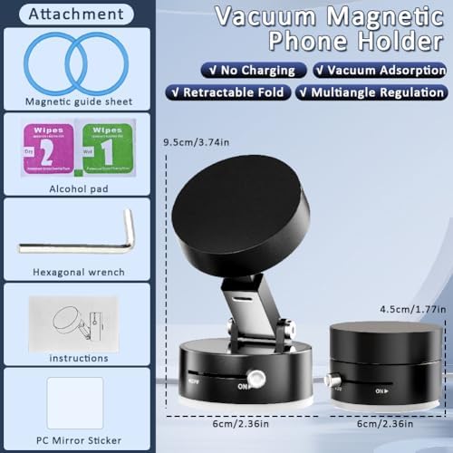 zxbaers Vacuum Magnetic Phone Holder for Car,Upgraded Magnetic Suction Phone Mount,Foldable and Adjustable Vacuum Phone Stand for All Phone and Smooth Surface – Enhanced Compatibility and Speed