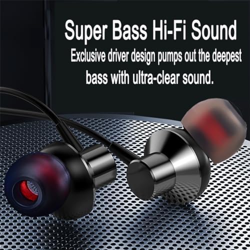 Premium High Bass Wired Earbuds with Built-in Microphone – Ergonomically Designed In-Ear Headphones for School, Travel, and Daily Use – Compatible with i Phone, Android, MP3 Players – Lightweight, Tangle-Free Cable for Effortless Sound Clarity and Comfort