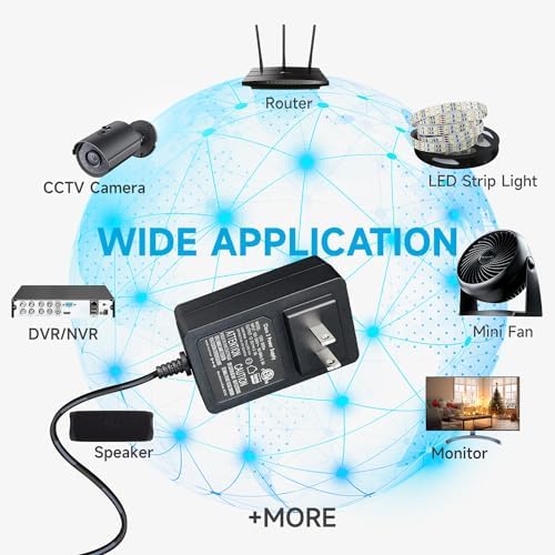 Universal 12 V 3 A Power Supply Adapter – 36 W ETL Certified AC/DC Charger with 8 Interchangeable Tips for Versatile Device Compatibility – Ideal for LED Strip Lights, CCTV Cameras, Printers, and Routers with 6 ft Cord for Enhanced Flexibility and Fast Charging Solutions