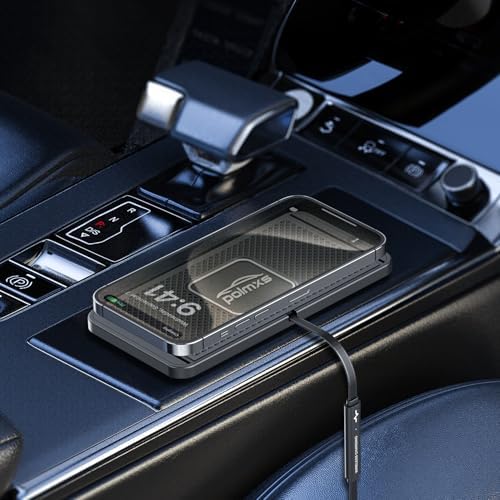 POLMXS 15 W Fast Wireless Car Charger Pad – Ultimate Cordless Charging Solution for i Phone 11-15 & Samsung Galaxy S21-S24 – Compact, Sleek Design with Advanced Safety Features for Hassle-Free Power on the Go