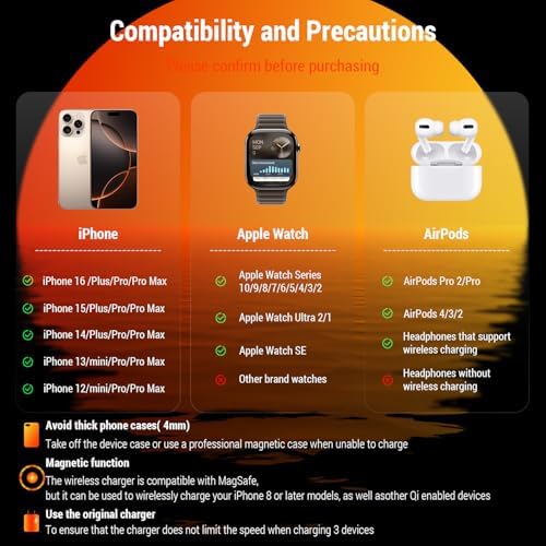 Versatile 3-in-1 Travel Wireless Charging Station – Fast 30 W Apple-Compatible Charger for i Phone 16/15/14/13/12 Pro Max, Watch Series 10/9/8/7/6/5/4/3/Ultra & Air Pods Pro – Compact Detachable Design for Home & On-the-Go Convenience