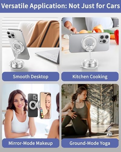 2025 Upgraded Vacuum Magnetic Phone Holder, Car Phone Holder for Magsafe [89+LBS Suction & 2800gf Magnetic] Suction Cup 360° Adjustable Phone Mount Car Truck Accessories for Women Men – Enhanced Compatibility and Speed