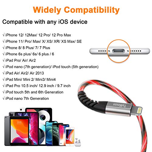Vibrant LED Lightning Charging Cable for i Phone – MFi Certified 6 FT Fast Charge USB Cord with Dynamic RGB Light-Up Feature for Enhanced Compatibility and Performance with i Phone 14, 13, 12, 11 Pro Max, XR, X, SE, 8 Plus, i Pad, and i Pod – Durable and Stylish Tech Accessory for Home and On-the-Go Charging