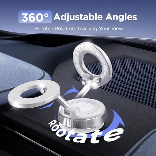 Vacuum Magnetic Phone Holder for Car Suction Cup Phone Mount Adjustable Suction Phone Mount 2026 Upgraded Vacuum Magnetic Phone Stand for All Smartphones White – Enhanced Compatibility and Speed