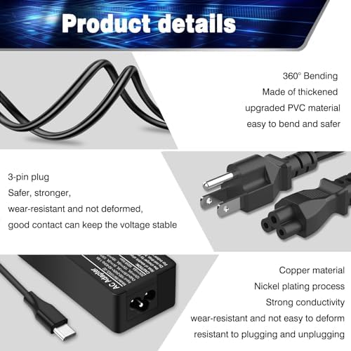 High-Efficiency 100 W USB-C Laptop Charger for Lenovo, Acer, Dell, Asus, Mac Book Pro/Air – Versatile Type-C Power Adapter with 6.6 ft Cable, Rapid Charging for Laptops and Devices, Smart Chip Protection for Safe Use – Ideal for Travel and Everyday Productivity