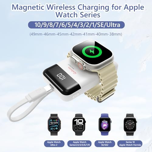 Compact 3000 m Ah Wireless Magnetic Charger for Apple Watch & i Phone – Fast Charging Power Bank with Built-in USB-C Cable, Perfect Travel Gift for SE/Ultra/1-9 Series & i Phone 15/16, Sleek White Design for Effortless Power On-the-Go