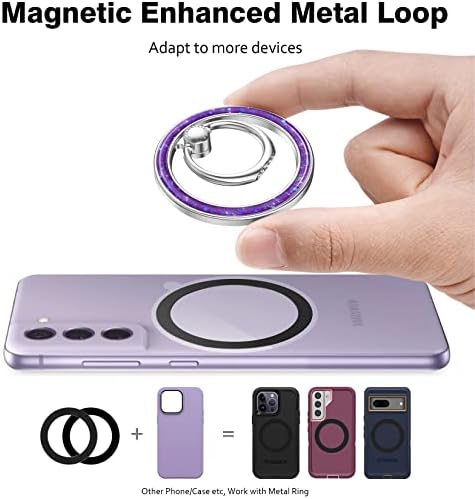 Allengel Bling Silver Magnetic Phone Grip – Stylish Mag Safe-Compatible Ring Holder & Kickstand for i Phone and Smartphones – 360-Degree Rotation, Secure Grip, and Elegant Design for Effortless Hands-Free Experience