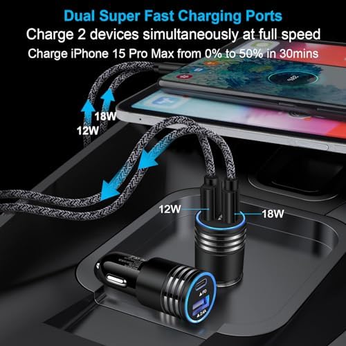 Rapid Charge Type C 25 W Samsung Galaxy Charger – Dual Port Car Charger with 60 W Output & USB C Cable for Ultimate Compatibility and Efficiency – Perfect for A Series, S Series, and On-the-Go Power Needs