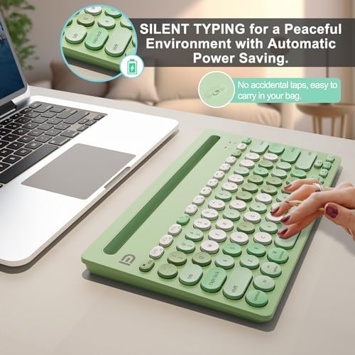 SADES Retro Wireless Bluetooth Keyboard for Mac, i Pad, i Phone, PC & Android – Multi-Device Connectivity & Portable Design with Vintage Round Keycaps – Perfect for Effortless Typing on the Go in Chic Pink