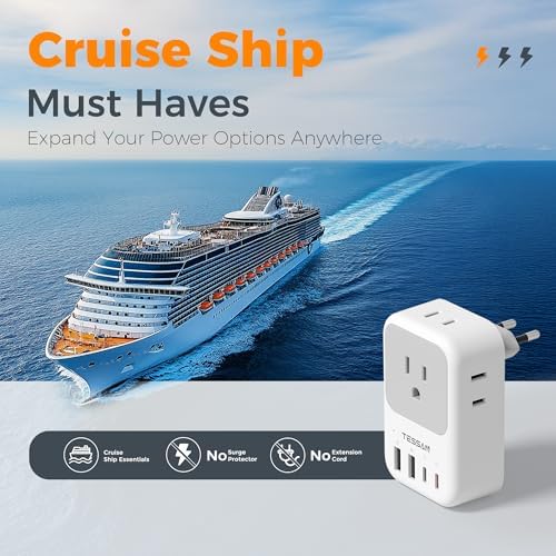 TESSAN Type G Travel Adapter: Versatile US to UK Plug Converter with 4 Outlets & 3 USB Ports for Effortless International Charging Across England, Scotland, Dubai, and More